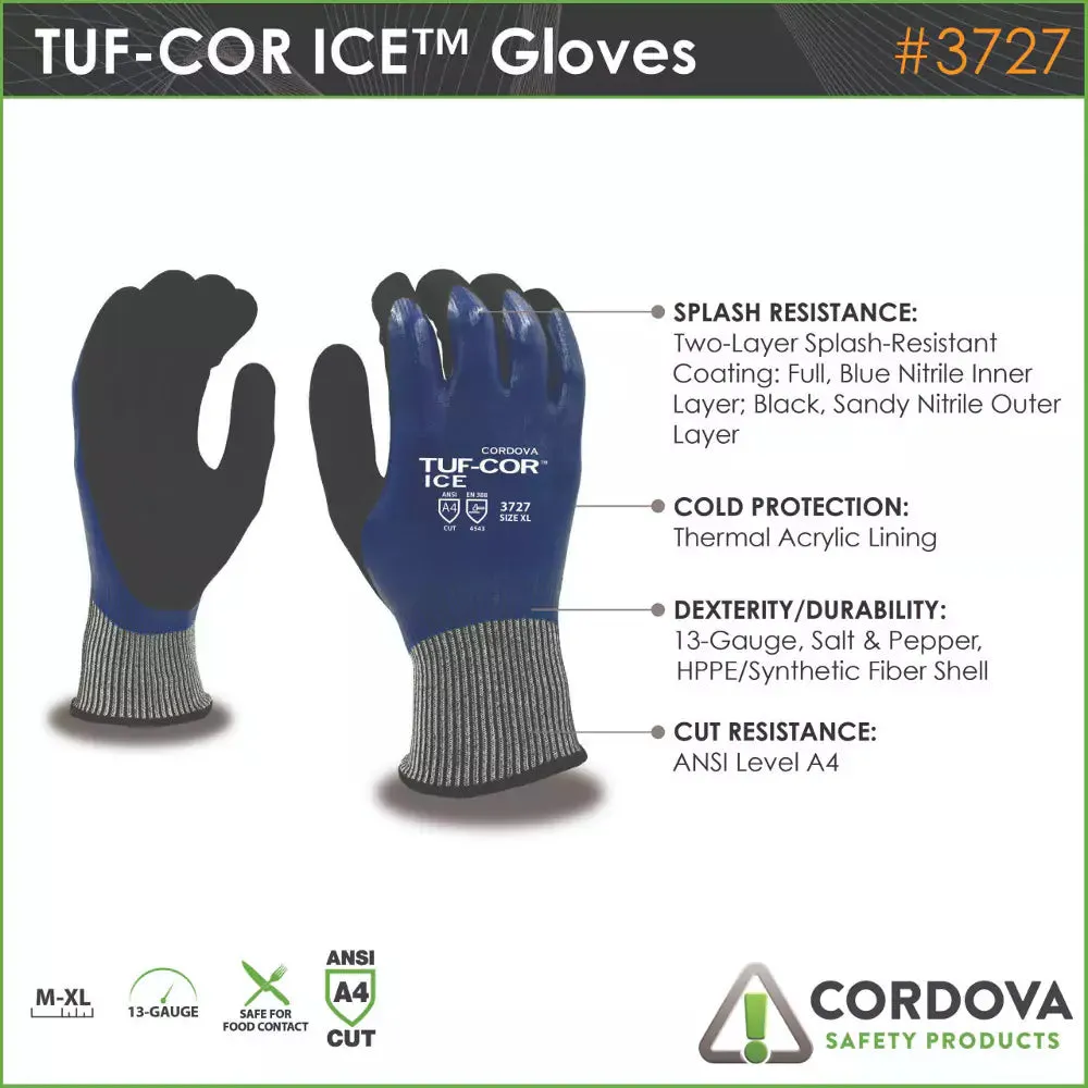Cordova Safety Tuf-Cor Ice Impact Gloves - 13-Gauge ANSI Cut Level A4 - 3727TPR