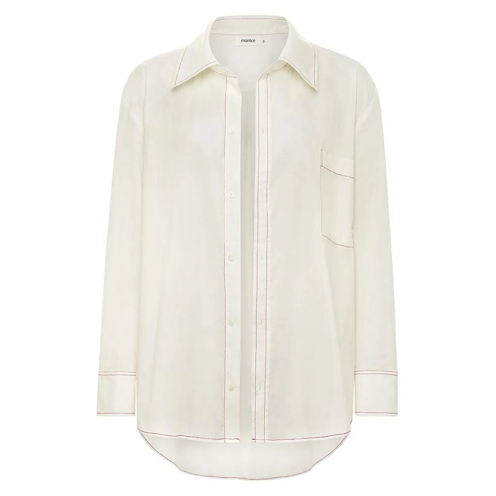 Cream (Raspberry Stitch) Boyfriend Button Down Shirt