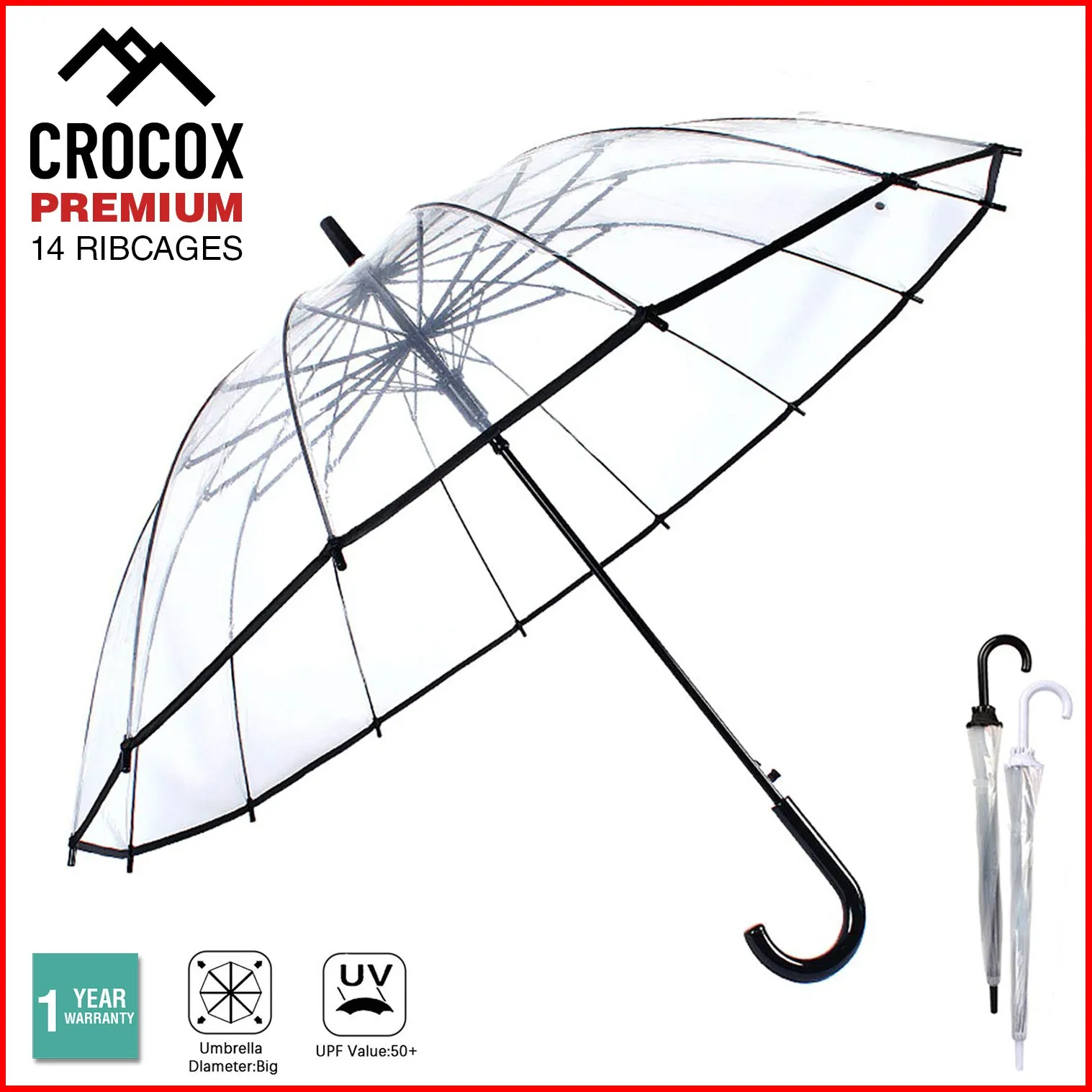 Crocox Clear Umbrellas Automatic Windproof Large Long Men Womens Dome Birdcage