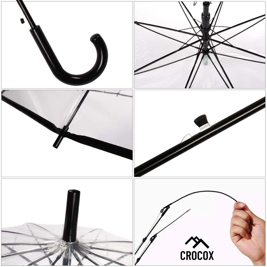 Crocox Clear Umbrellas Automatic Windproof Large Long Men Womens Dome Birdcage