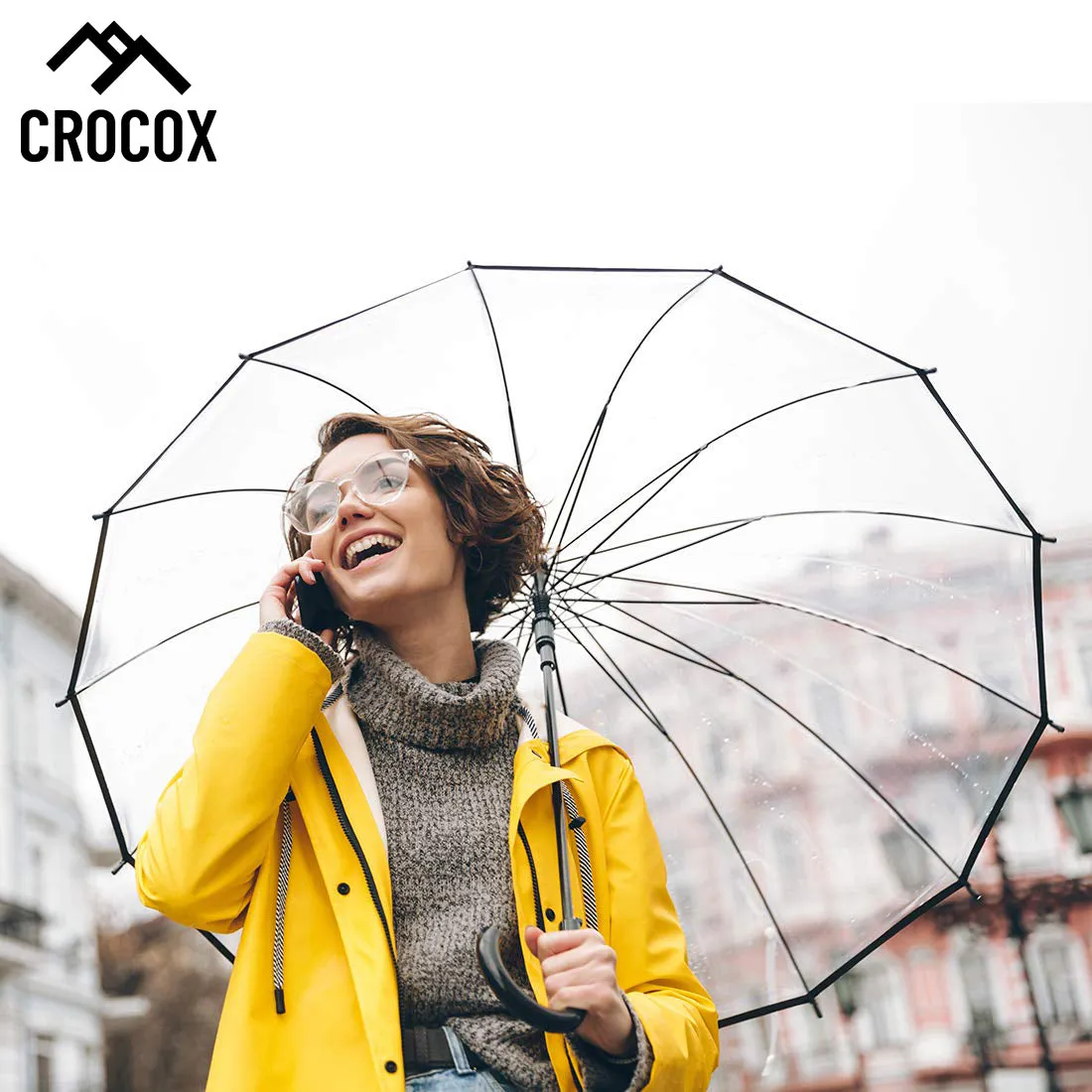 Crocox Clear Umbrellas Automatic Windproof Large Long Men Womens Dome Birdcage