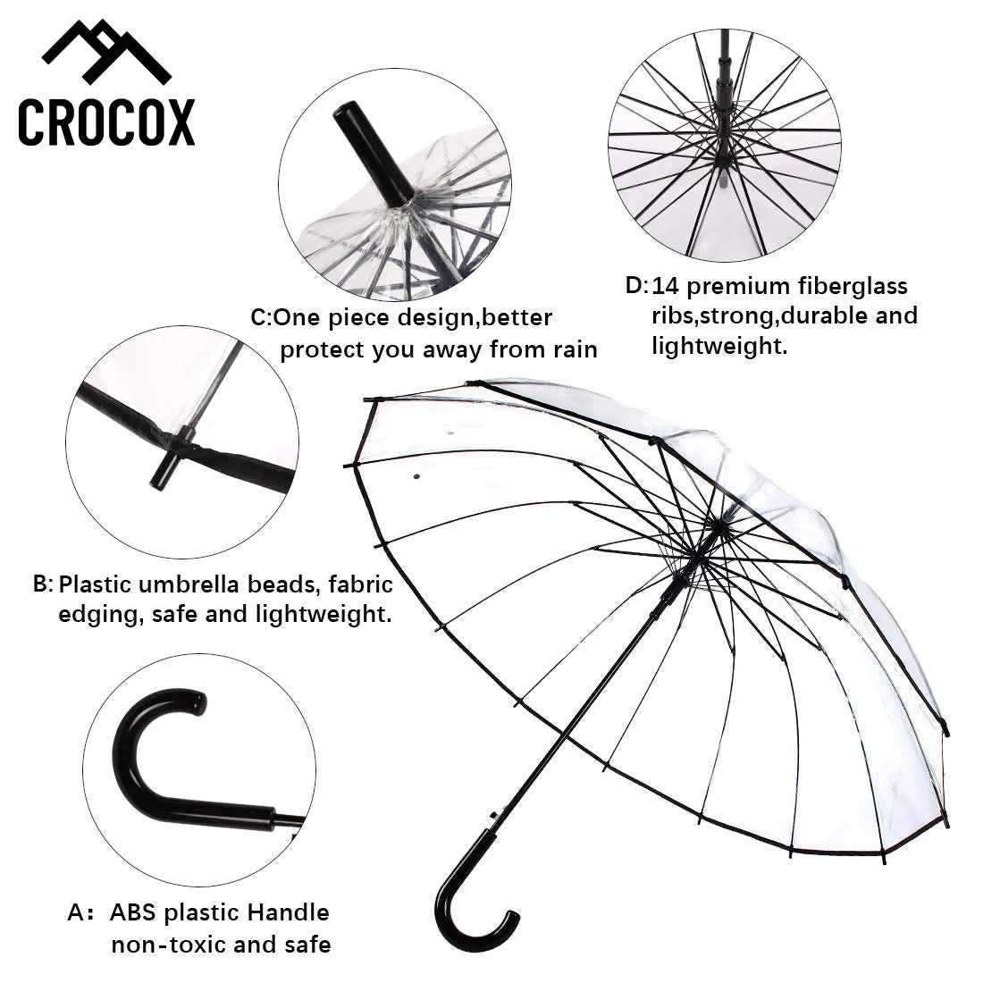 Crocox Clear Umbrellas Automatic Windproof Large Long Men Womens Dome Birdcage