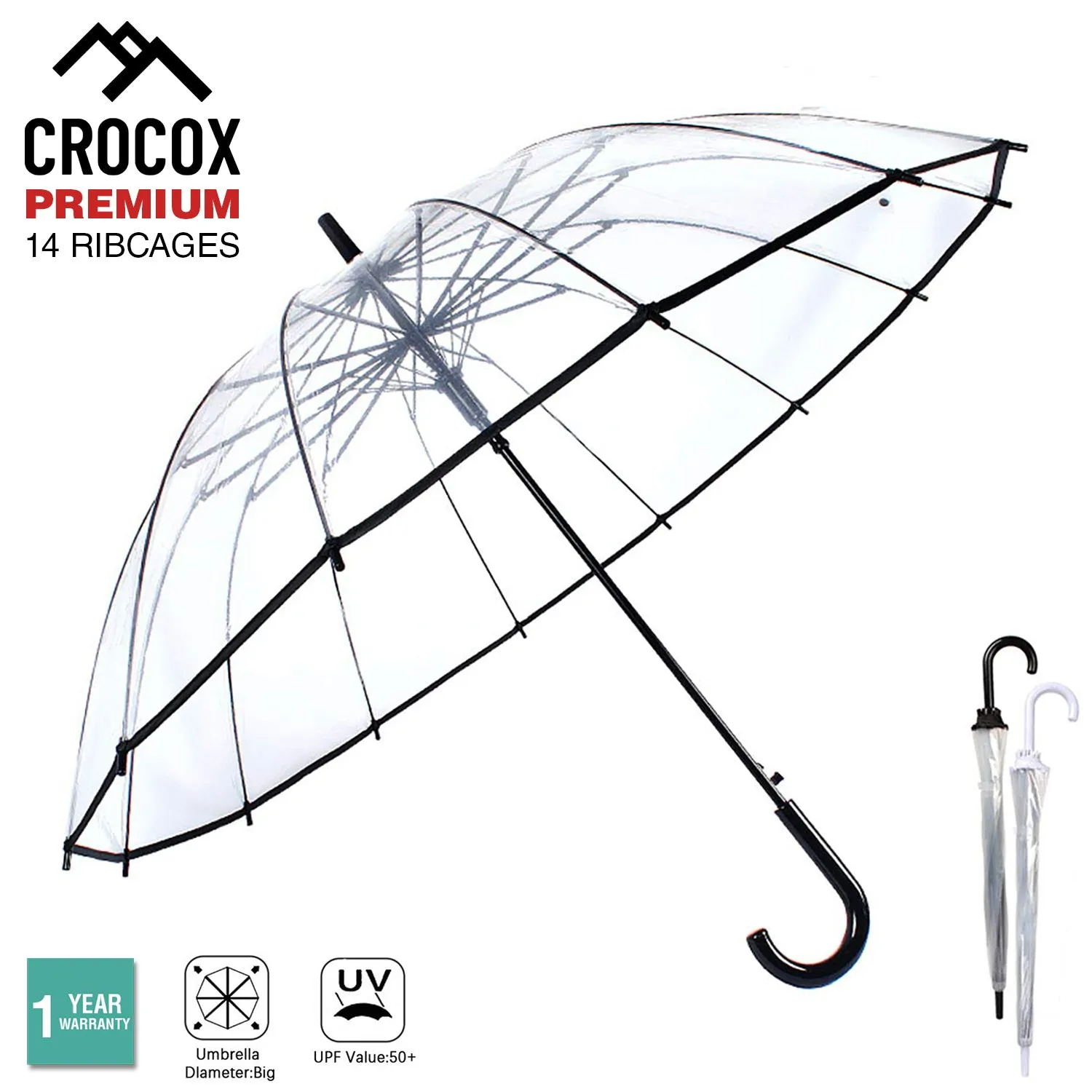 Crocox Clear Umbrellas Automatic Windproof Large Long Men Womens Dome Birdcage