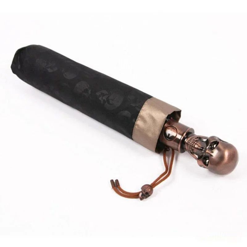 Devil Skull Handle Umbrella Fully-automaticlly 3 Folding UV Sun Rain Windproof Umbrellas Rain Gear