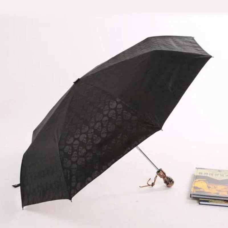 Devil Skull Handle Umbrella Fully-automaticlly 3 Folding UV Sun Rain Windproof Umbrellas Rain Gear