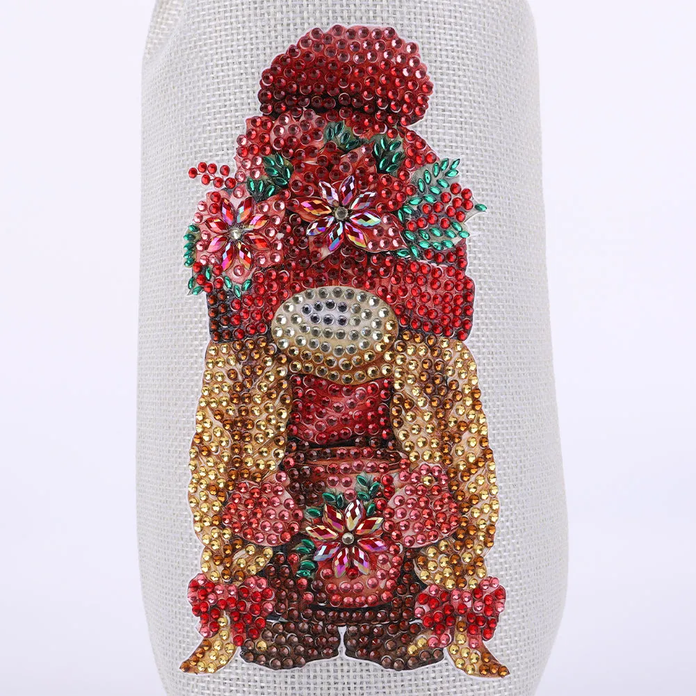 Diamond Painting Burlap Wine Gift Bags Label Liquor Bottle Covers (Gnome)