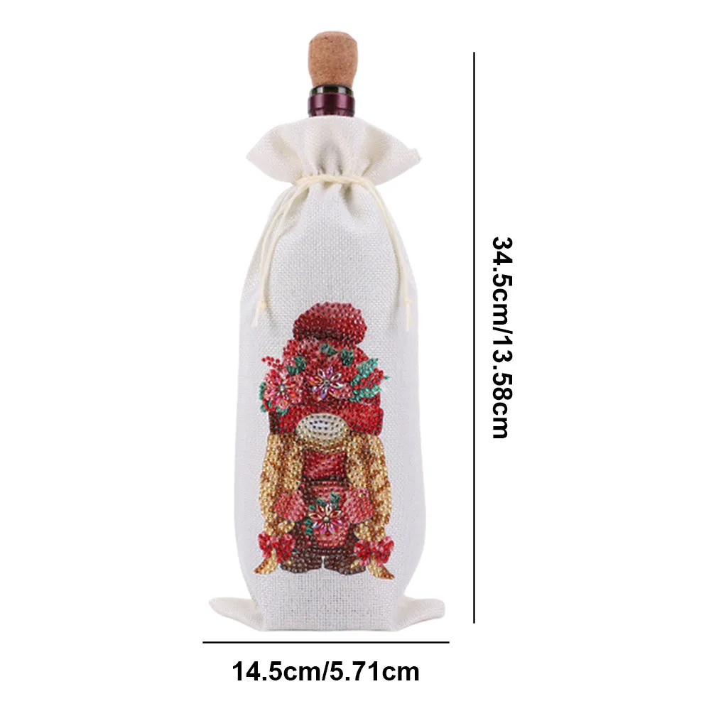 Diamond Painting Burlap Wine Gift Bags Label Liquor Bottle Covers (Gnome)