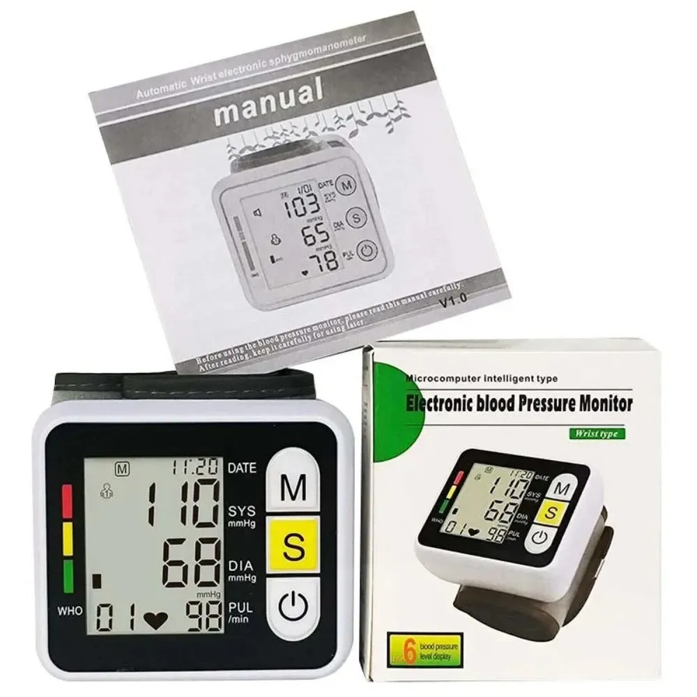 Digital Wrist Blood Pressure Monitor with Heart Rate Pulse Meter, Portable LCD Screen Sphygmomanometer