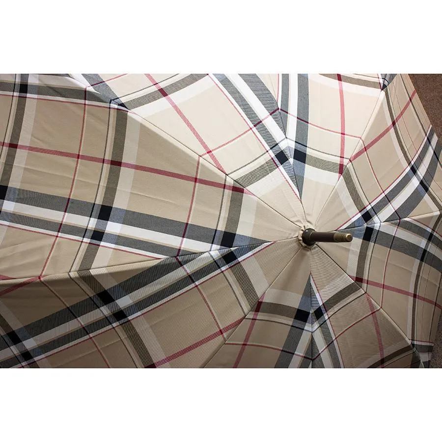 Doppler Zurs Rustika Gentlemen's Umbrella with Chestnut Handle, Classic Tan Plaid