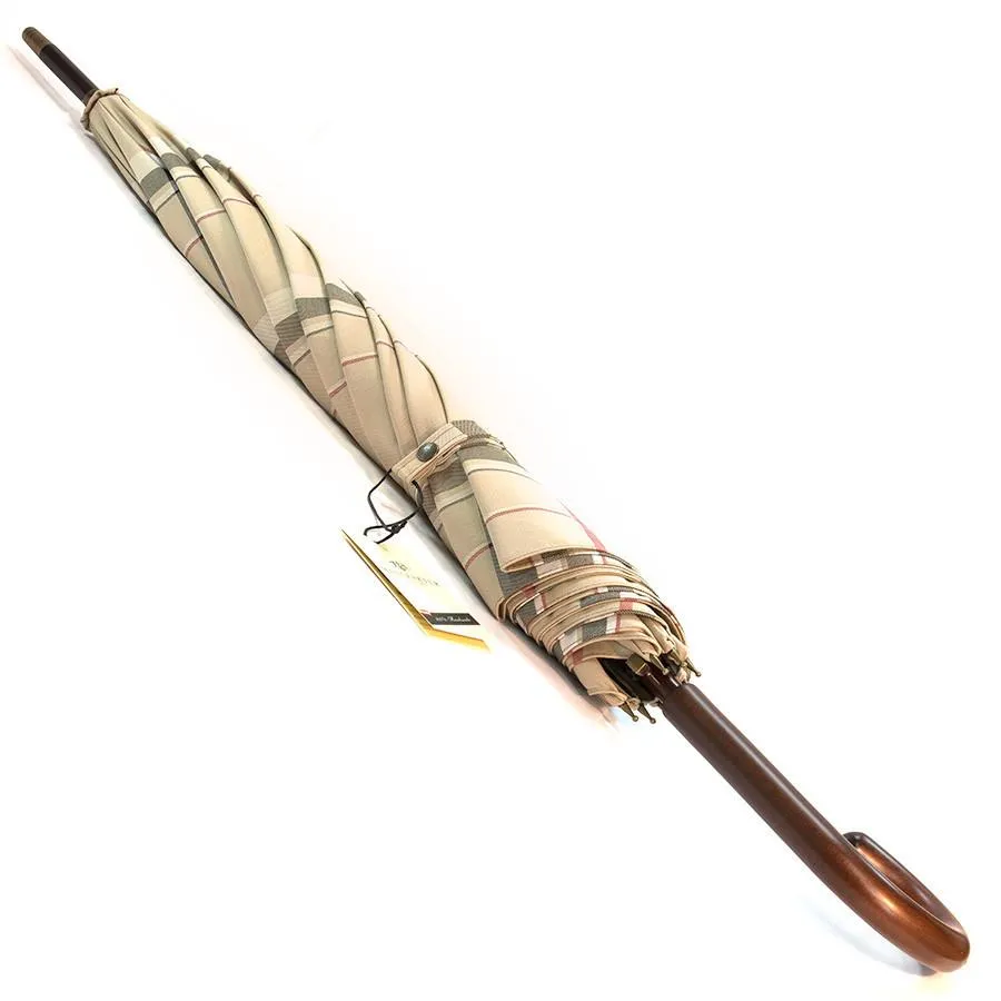Doppler Zurs Rustika Gentlemen's Umbrella with Chestnut Handle, Classic Tan Plaid