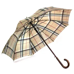 Doppler Zurs Rustika Gentlemen's Umbrella with Chestnut Handle, Classic Tan Plaid