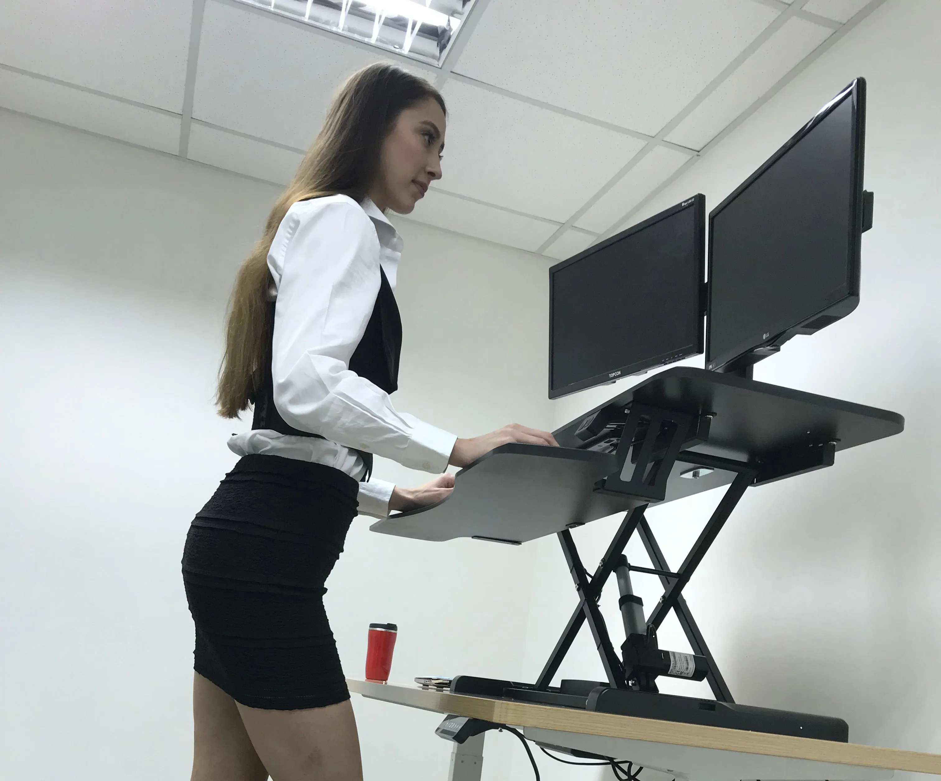 Dual 17" - 27" VESA Height Adjustable Screen Monitor Mount for Standing Desk Converter - Black