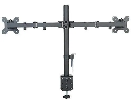Dual Monitor Mount, Two Heavy Duty Full Motion Adjustable Arms Fit 2 Computer Screens 17 19 20 21 22 24 27 Inch, VESA 75 or 100mm, C-Clamp Base, Black
