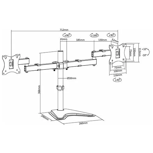 Dual-Monitor Steel Articulating Monitor Mount - SH M0011C (Fits Most 13" ~ 34")