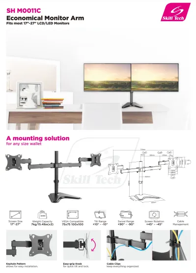 Dual-Monitor Steel Articulating Monitor Mount - SH M0011C (Fits Most 13" ~ 34")