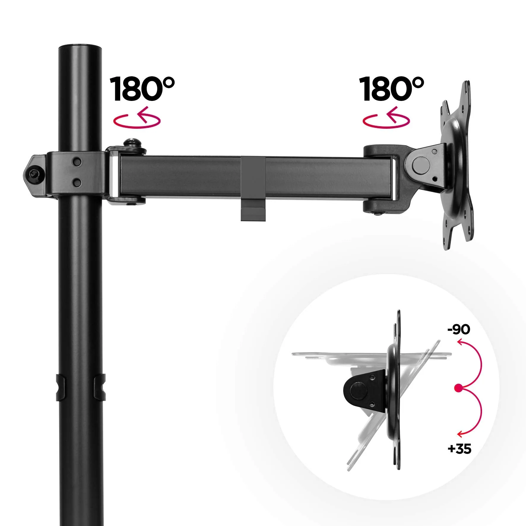 Duronic Single Monitor Arm DM151X3 Height Adjustable Monitor Stand Riser Clamp for 13”-32” PC screens Monitor Desk Mounts with VESA 75/100 Monitor Mount with 8kg capacity Monitor Stand for Desk Gaming