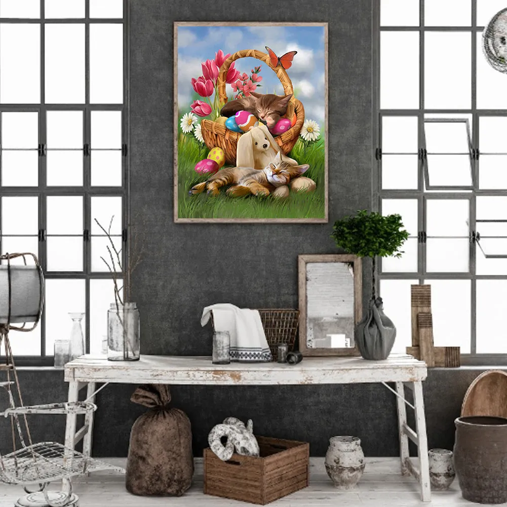 Easter Egg Kitty - Full Round Drill Diamond Painting 30*40CM