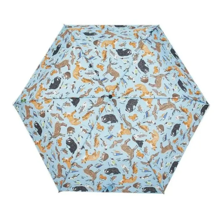 Eco Chic Foldable Mini Umbrella Blue Woodland