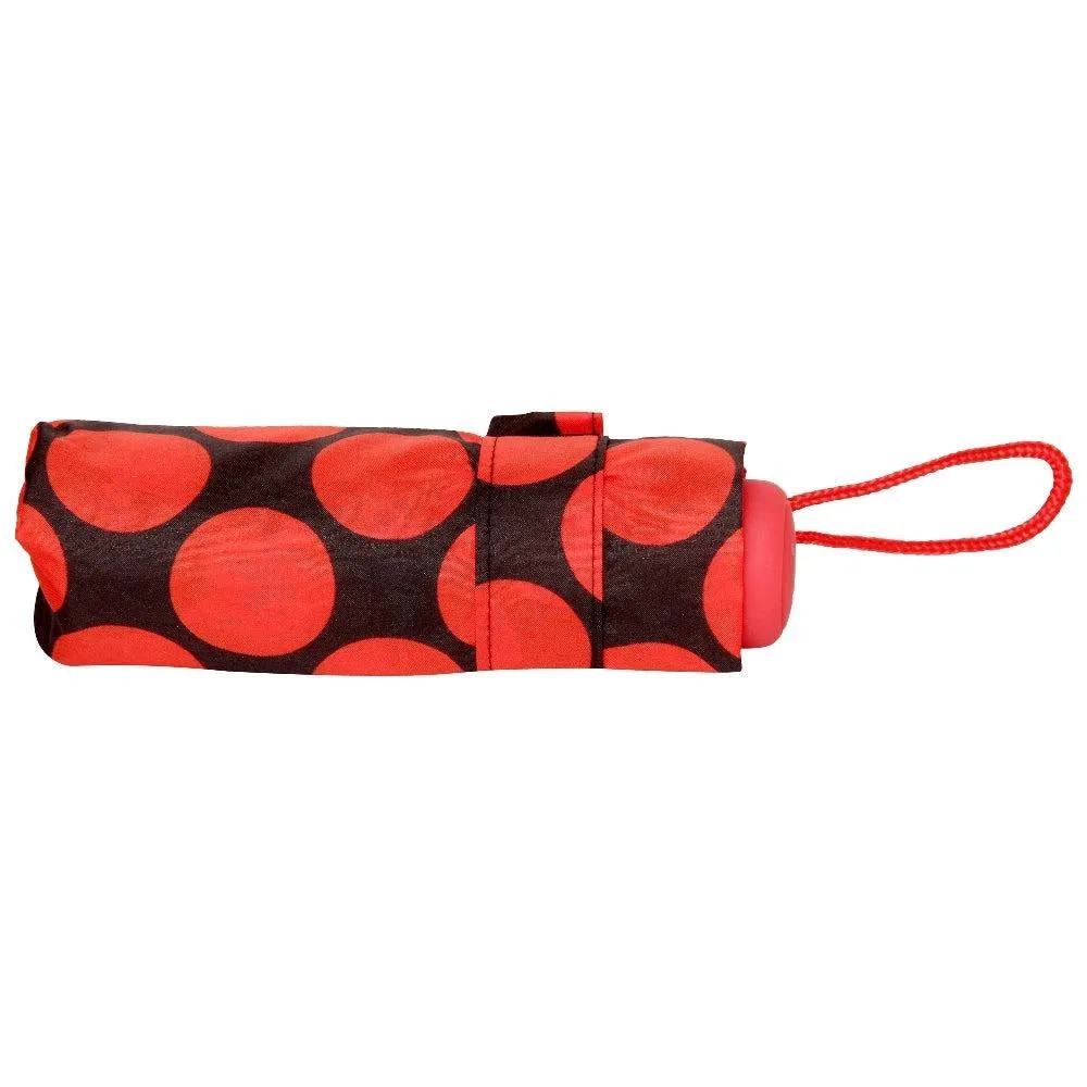 FabSeasons 5 fold Red Circle Printed Small Compact Manual Umbrella