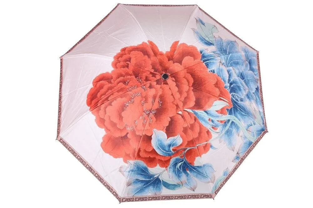 FabSeasons Beige Floral Digital Printed 3 Fold Fancy Manual Umbrella