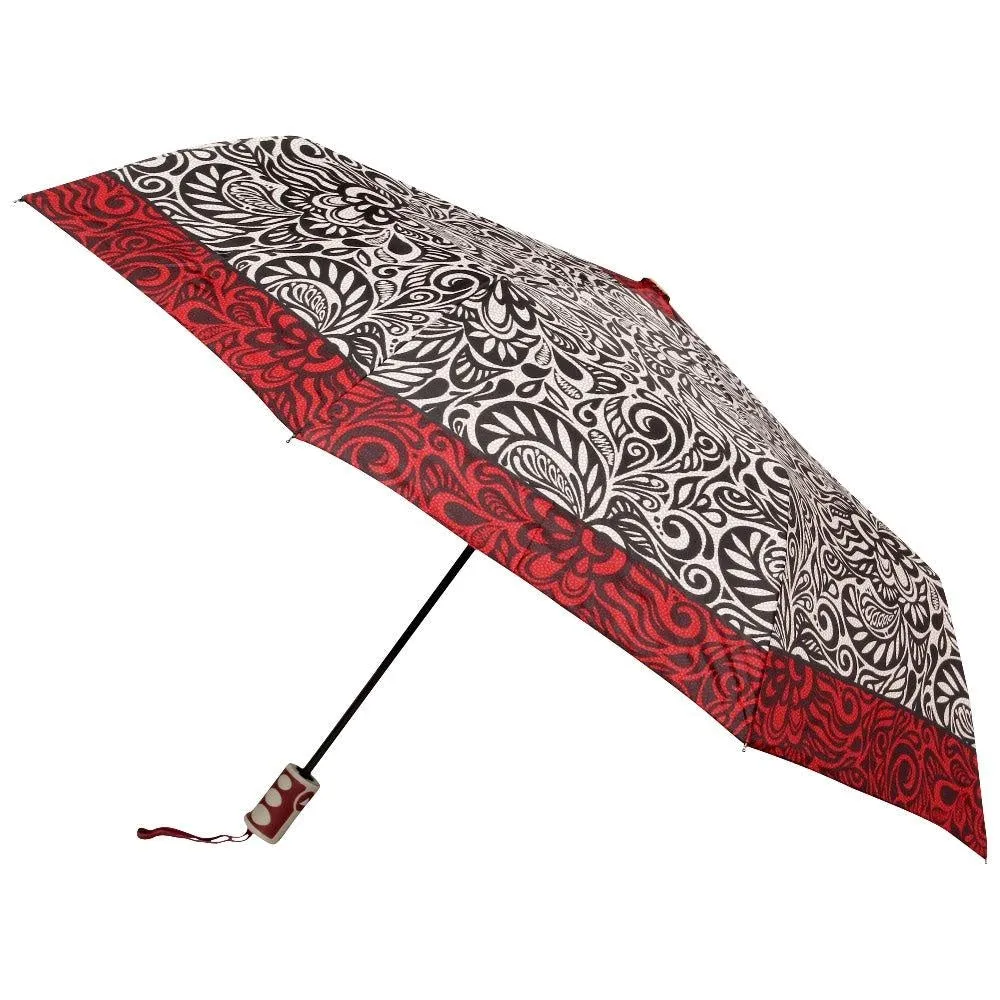 FabSeasons Beige Symmeteric Print 3 fold Umbrella