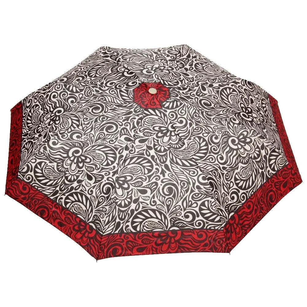 FabSeasons Beige Symmeteric Print 3 fold Umbrella