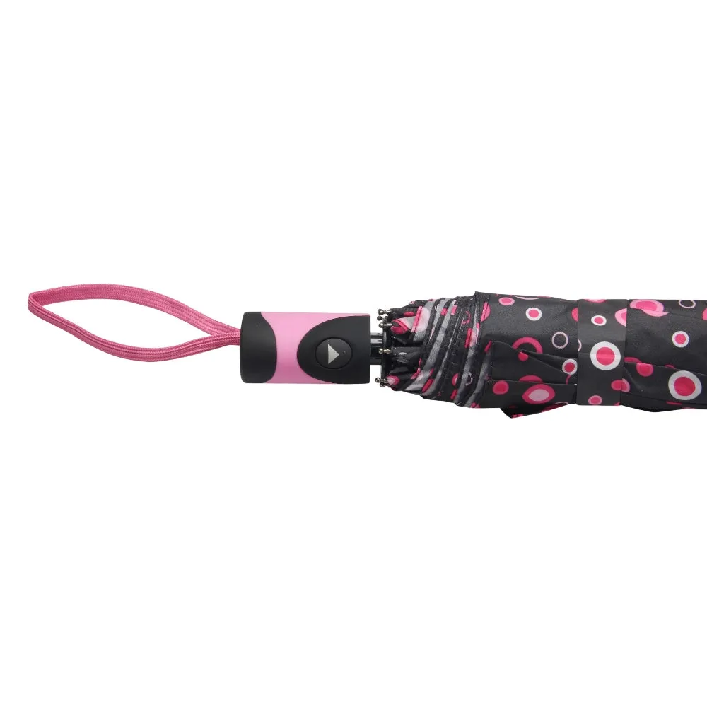FabSeasons Black Geometric Printed 3 Fold Fancy Automatic Umbrella