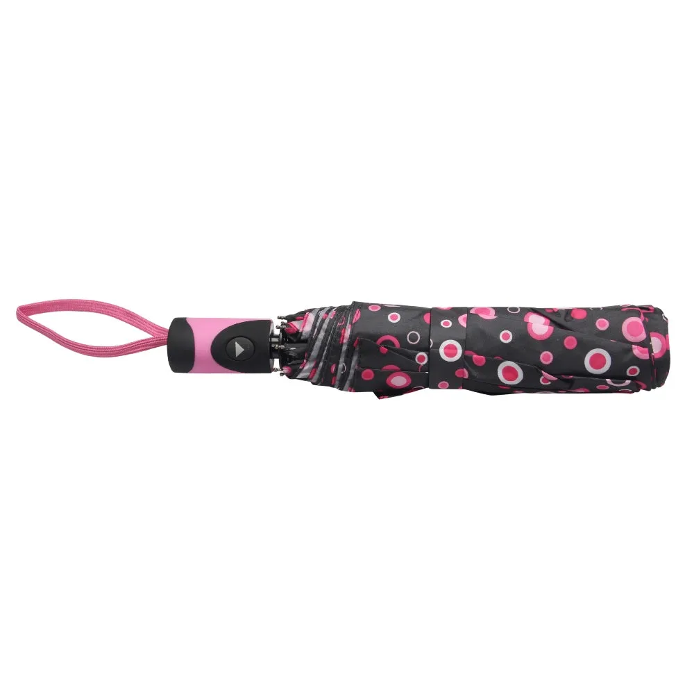 FabSeasons Black Geometric Printed 3 Fold Fancy Automatic Umbrella