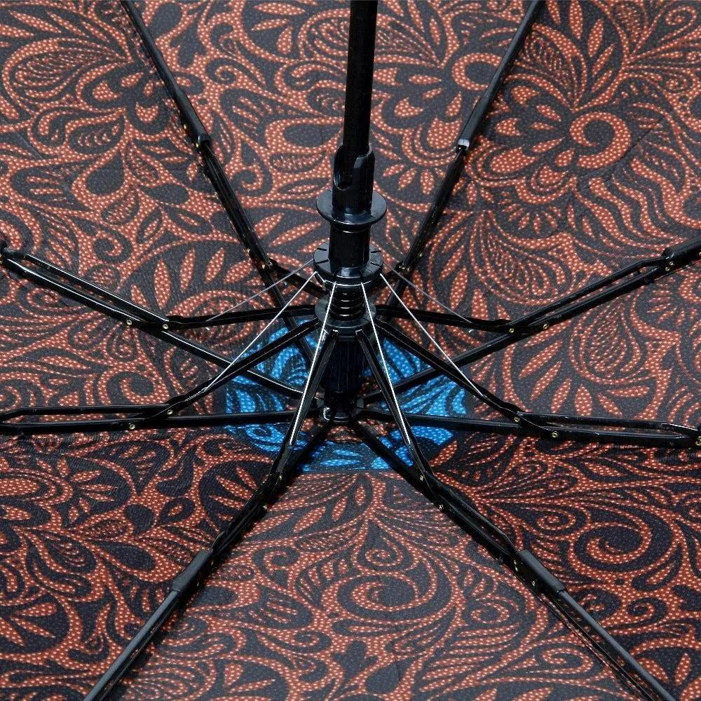 FabSeasons Brown Symmteric Print 3 fold Umbrella