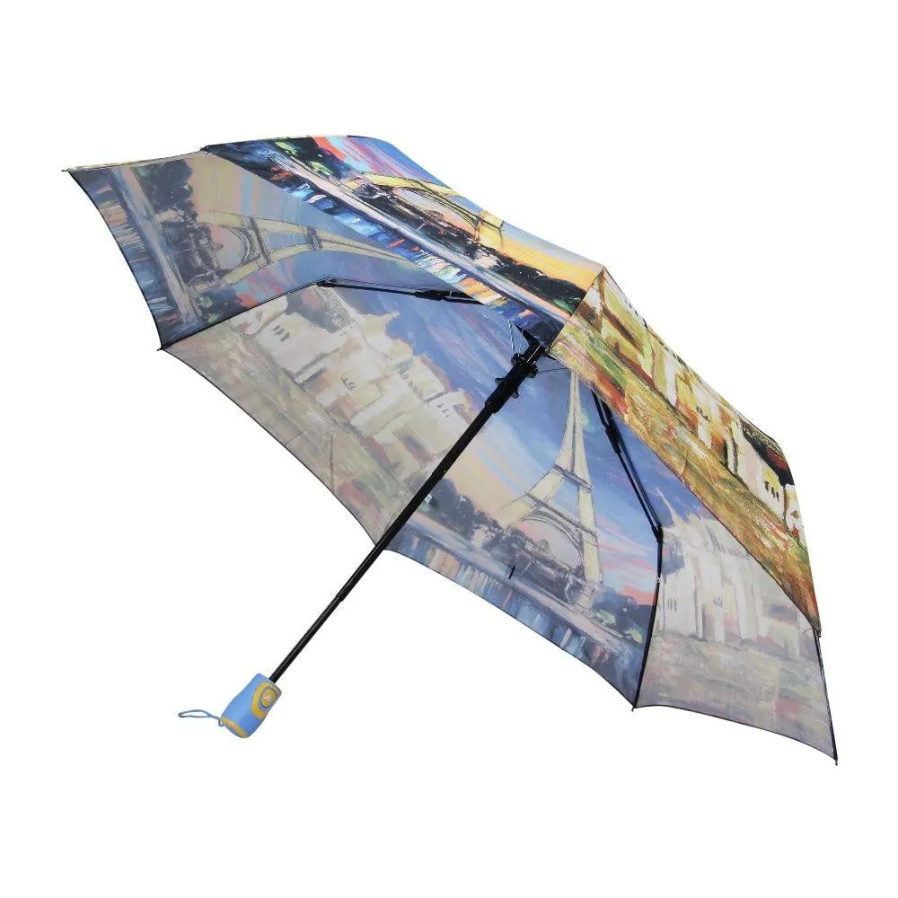 FabSeasons Eiffel Tower Printed 3 Fold Fancy Automatic Blue Umbrella