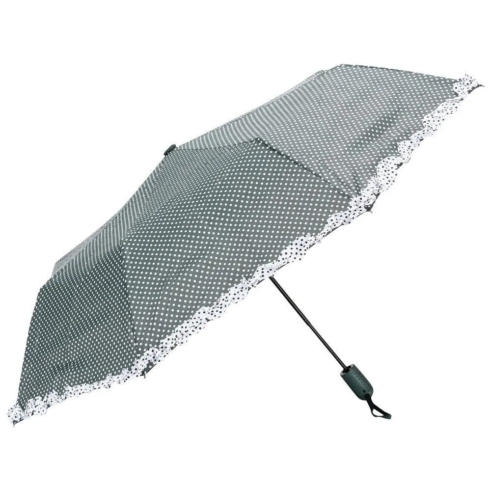 FabSeasons Green Dot Printed with frills 3 fold fancy Automatic Umbrella