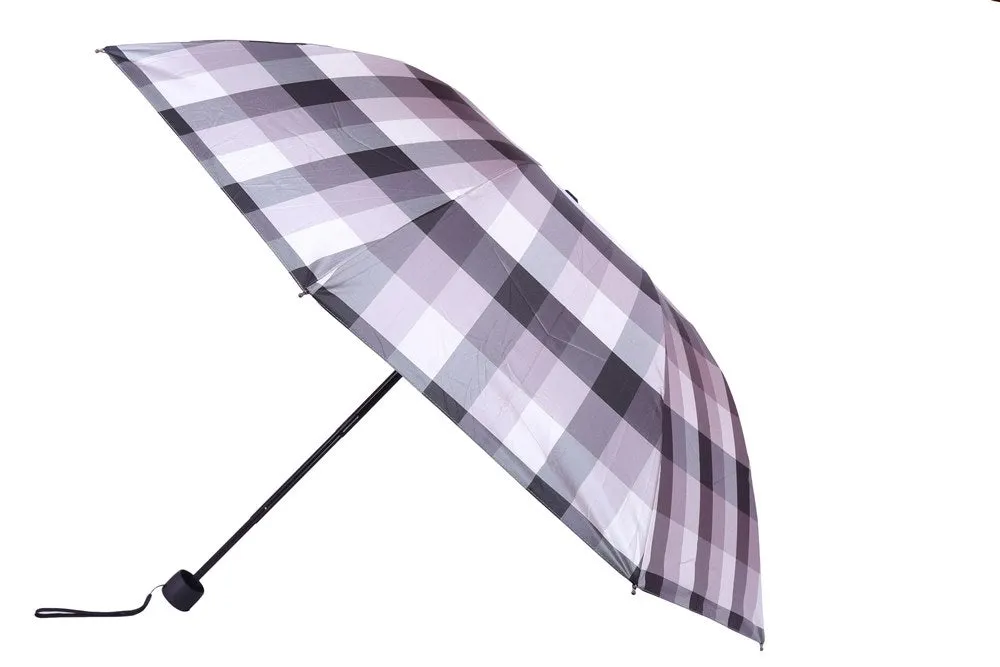 FabSeasons Grey Checks Printed UV protected 3 Fold Manual Umbrella