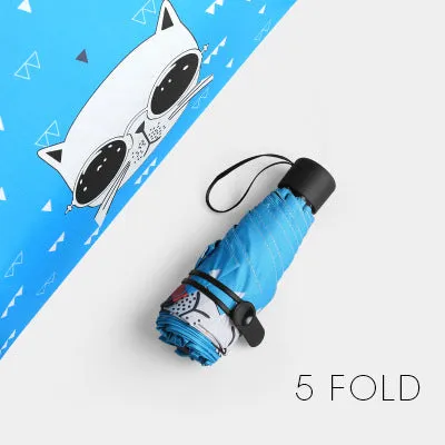 Fashion Cartoon Women's Umbrella Cat Anti UV Black Coating Sun Female Beach Umbrellas Three Folding And Five Folding Parapluie