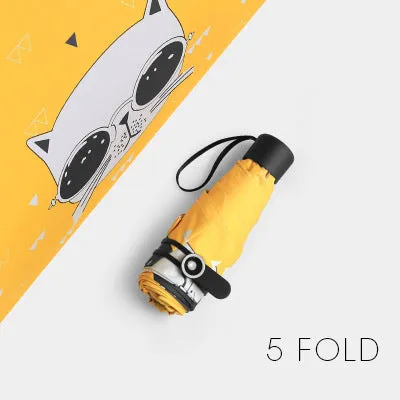 Fashion Cartoon Women's Umbrella Cat Anti UV Black Coating Sun Female Beach Umbrellas Three Folding And Five Folding Parapluie