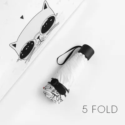 Fashion Cartoon Women's Umbrella Cat Anti UV Black Coating Sun Female Beach Umbrellas Three Folding And Five Folding Parapluie