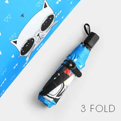 Fashion Cartoon Women's Umbrella Cat Anti UV Black Coating Sun Female Beach Umbrellas Three Folding And Five Folding Parapluie