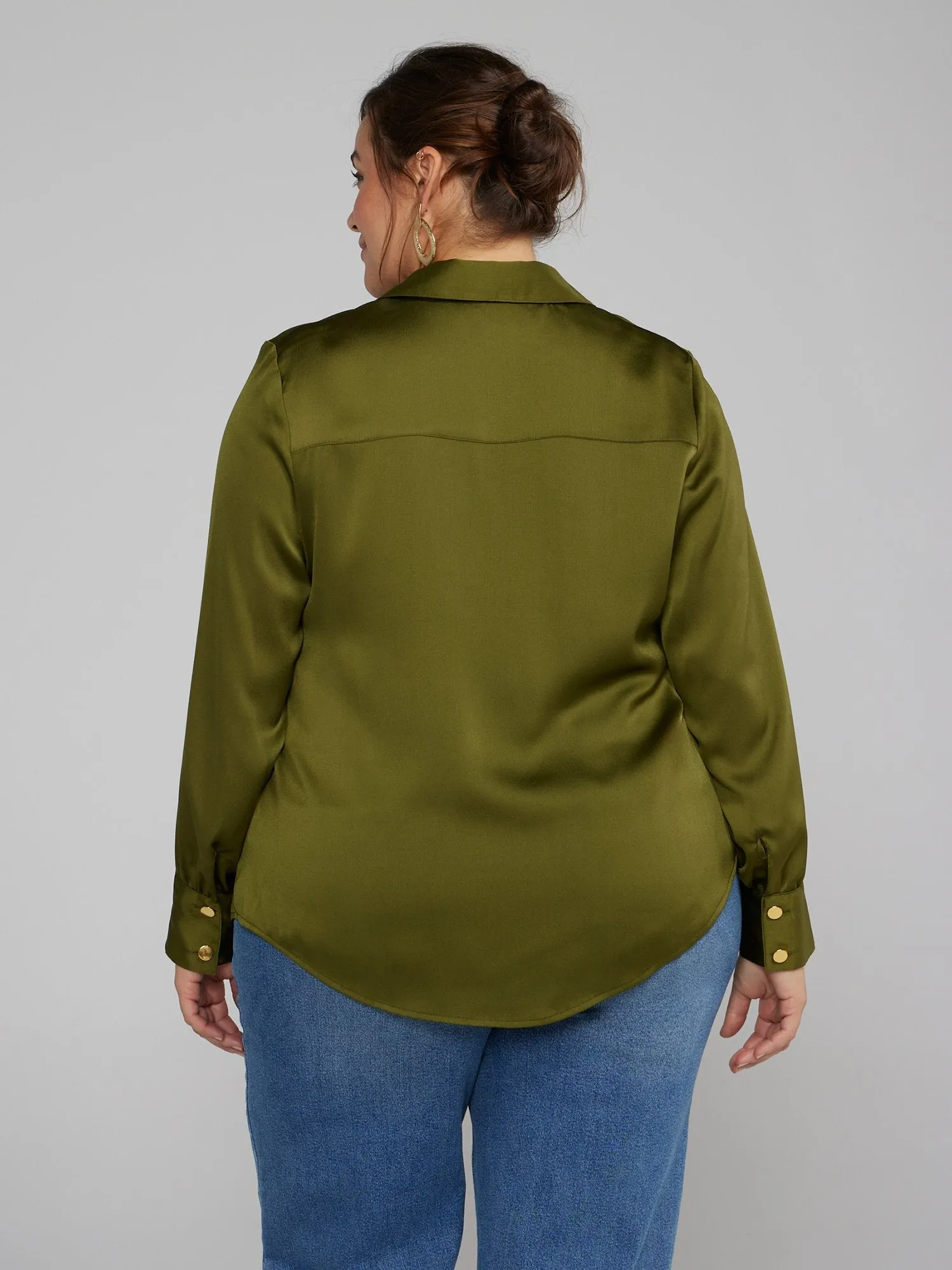 Fashion To Figure - Button-Front Satin Shirt