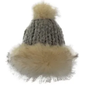 Faux Fur Pom Pom Hat - Cream