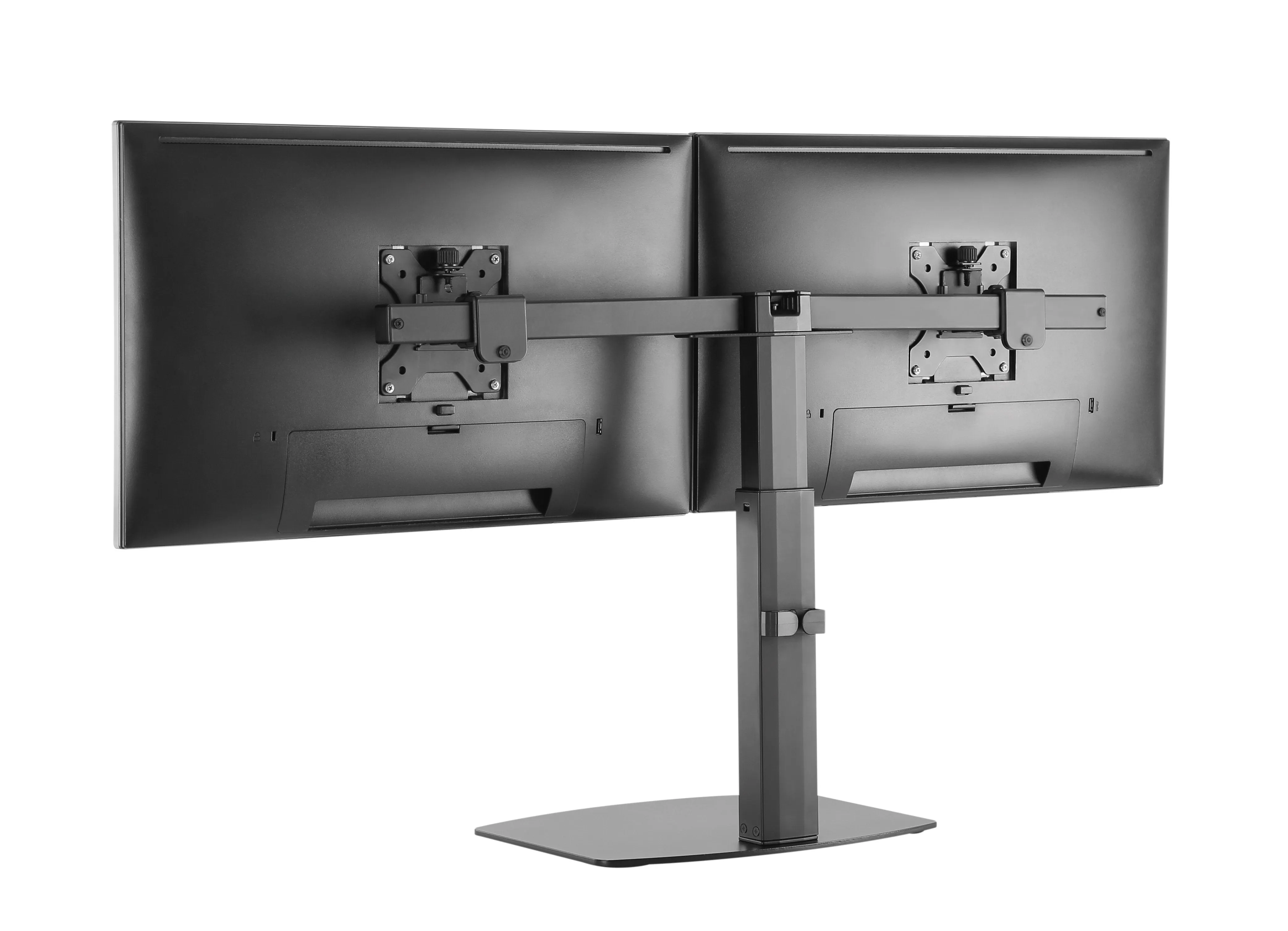 Freestanding Pneumatic Vertical Lift Dual Monitor Stand - Adjustable Monitor Mount, Fits 2 Screens up to 27 Inch, Holds up to 6 kgs per Arm