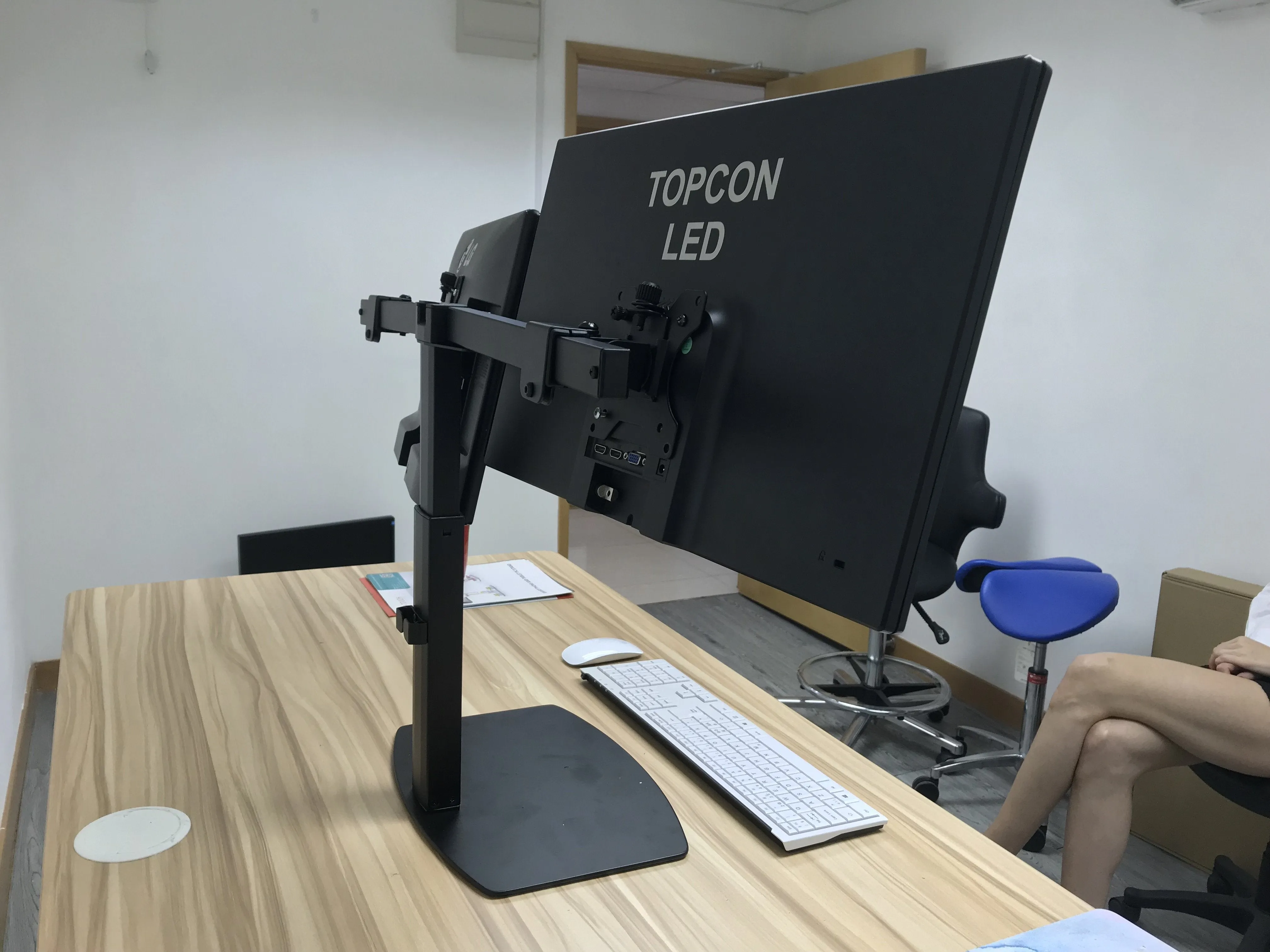 Freestanding Pneumatic Vertical Lift Dual Monitor Stand - Adjustable Monitor Mount, Fits 2 Screens up to 27 Inch, Holds up to 6 kgs per Arm