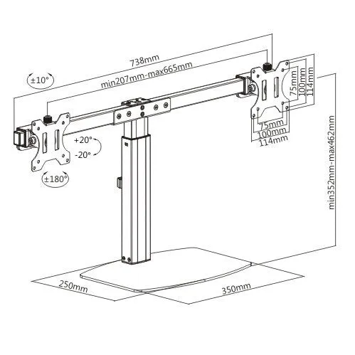 Freestanding Pneumatic Vertical Lift Dual Monitor Stand - Adjustable Monitor Mount, Fits 2 Screens up to 27 Inch, Holds up to 6 kgs per Arm