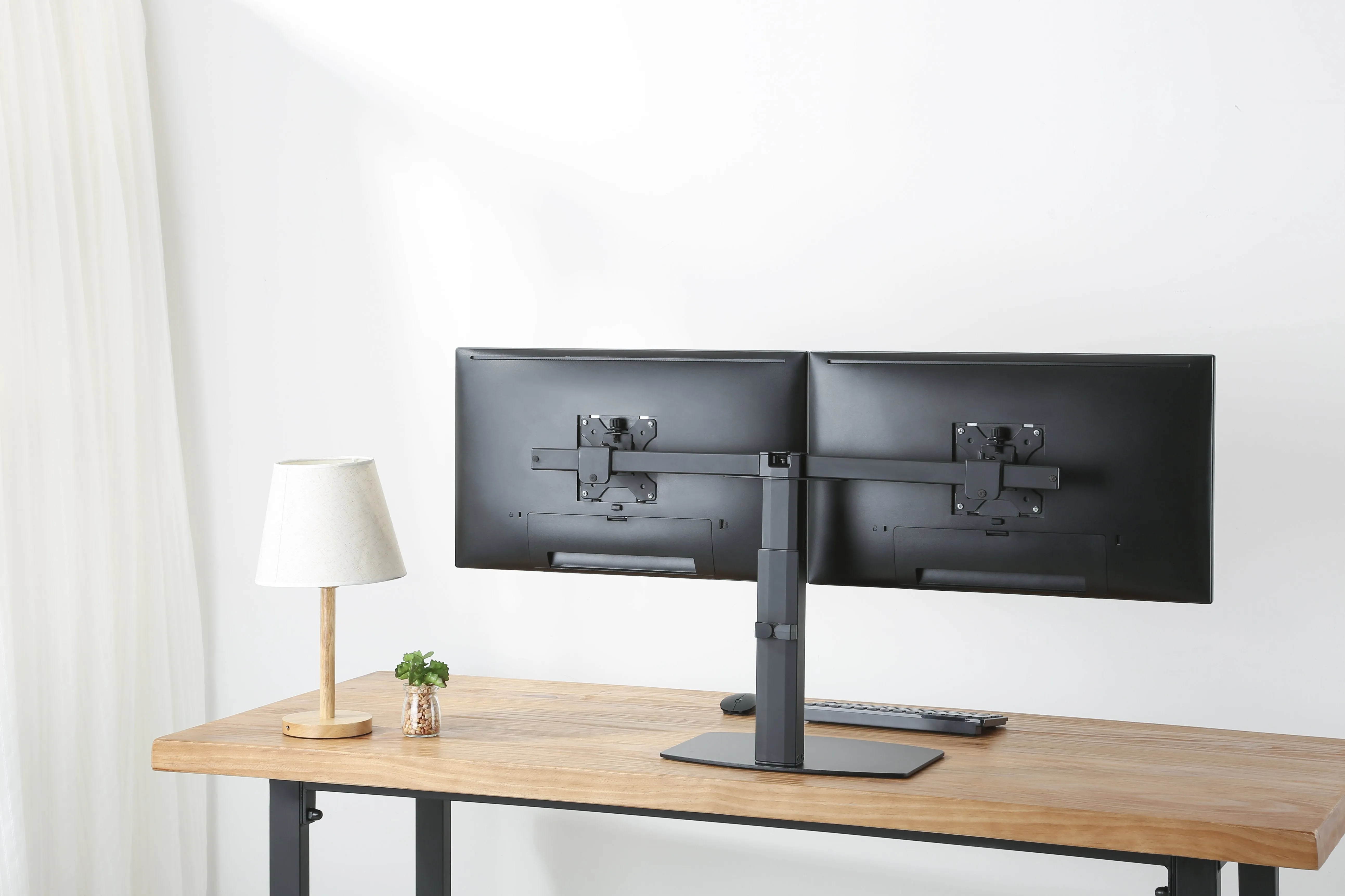 Freestanding Pneumatic Vertical Lift Dual Monitor Stand - Adjustable Monitor Mount, Fits 2 Screens up to 27 Inch, Holds up to 6 kgs per Arm