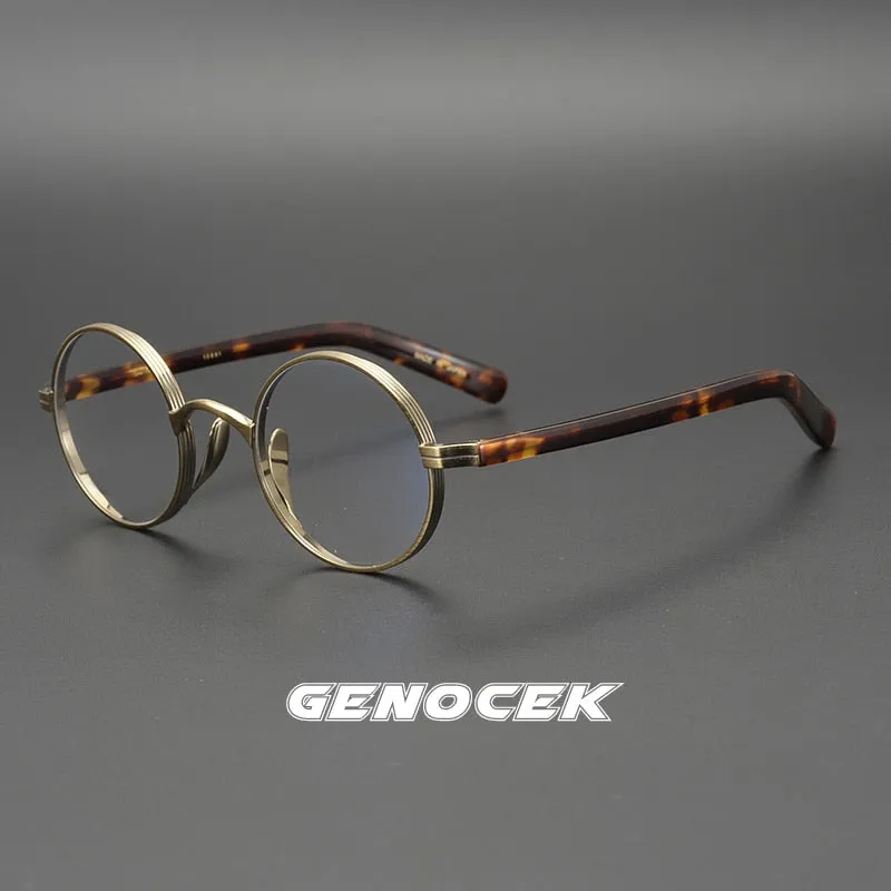 Gatenac Unisex Full Rim Round Titanium Acetate Frame Eyeglasses Gxyj47