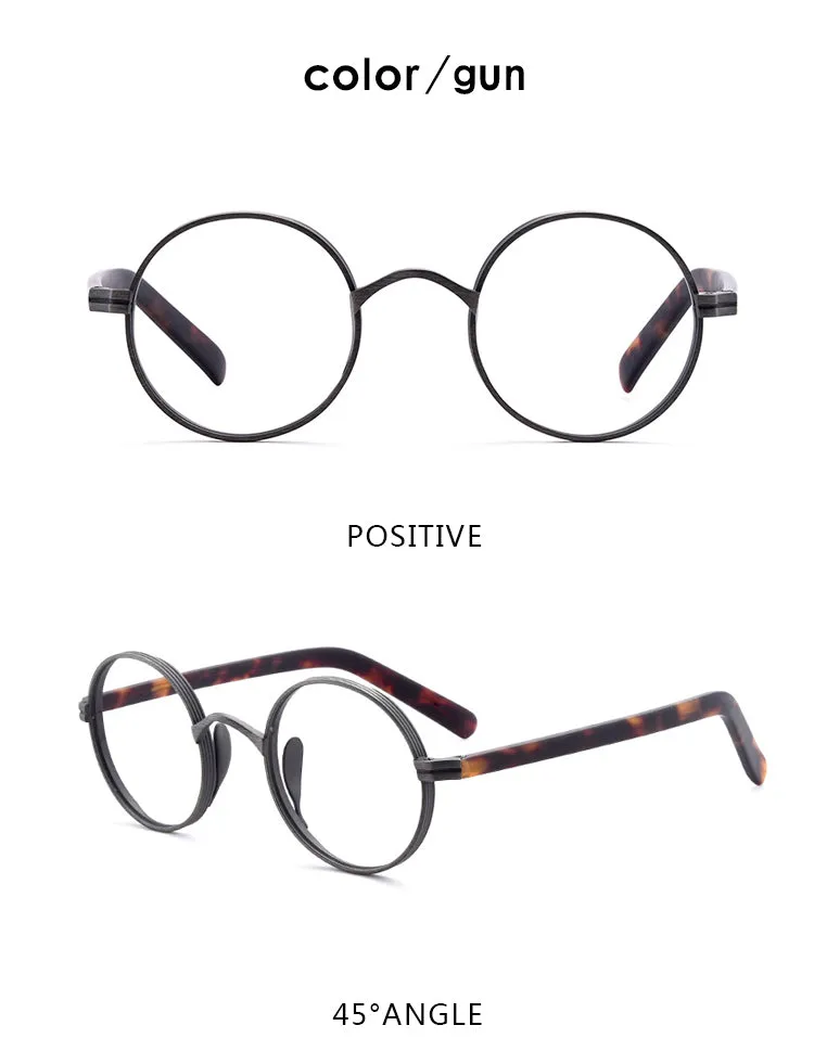 Gatenac Unisex Full Rim Round Titanium Acetate Frame Eyeglasses Gxyj47