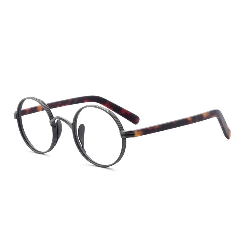 Gatenac Unisex Full Rim Round Titanium Acetate Frame Eyeglasses Gxyj47