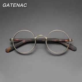 Gatenac Unisex Full Rim Round Titanium Acetate Frame Eyeglasses Gxyj47