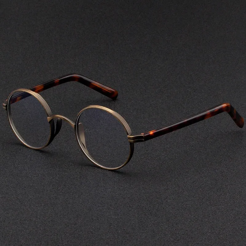 Gatenac Unisex Full Rim Round Titanium Acetate Frame Eyeglasses Gxyj47