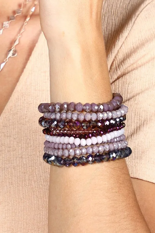 Glass Bead Bracelet Set of 9 - Various Colors