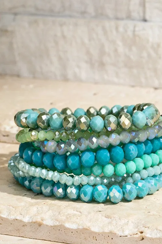 Glass Bead Bracelet Set of 9 - Various Colors