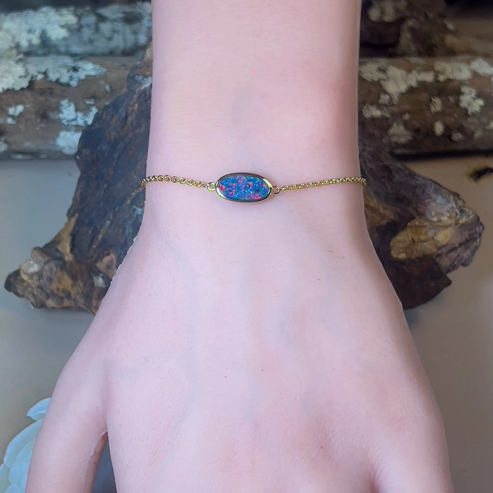 Gold Plated Sterling Silver Opal doublet bracelet 15cm